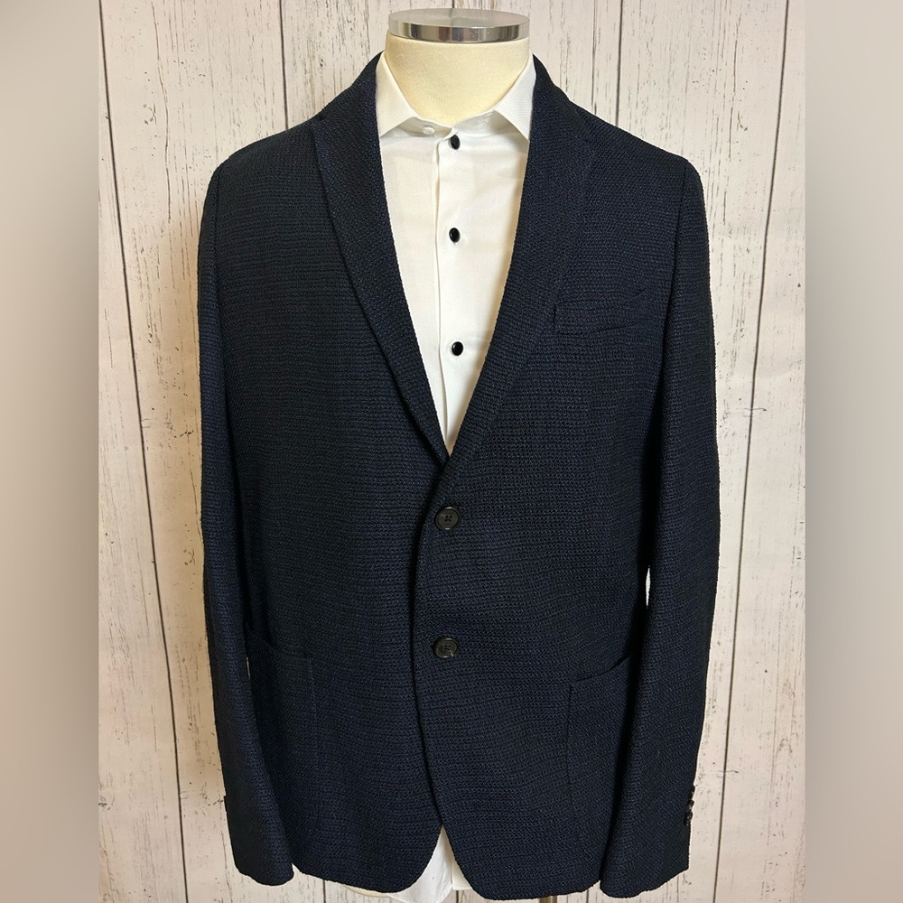Authentic Fendi Wool Knit Men’s Blazer Cardigan Navy 2 Button Collard Jacket 56